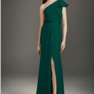 Forest green one shoulder David’s bridal dress